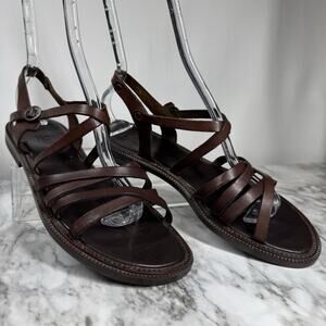 Vintage Strappy Brown Leather Sandals Womens Size 9 Made In Italy Buckle Flat